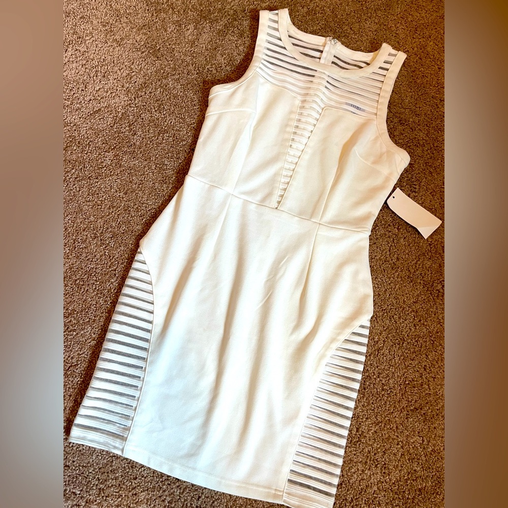 Tobi White Mini Dress with Mesh Side & Shoulders size M